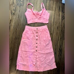 Hot Pink Linen Set - Crop Top and Midi Skirt